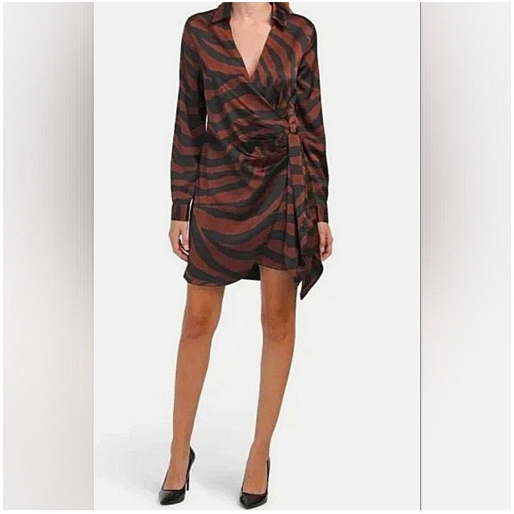 House of Harlow‎ 1960 Women's Brown Zebra Print Long Sleeve Wrap Dress Medium